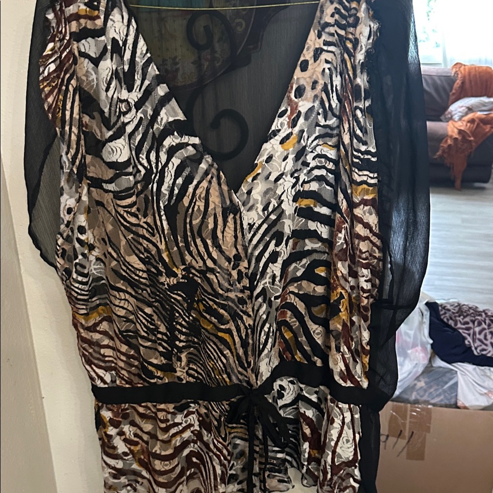 Animal Print over lace Sheer top